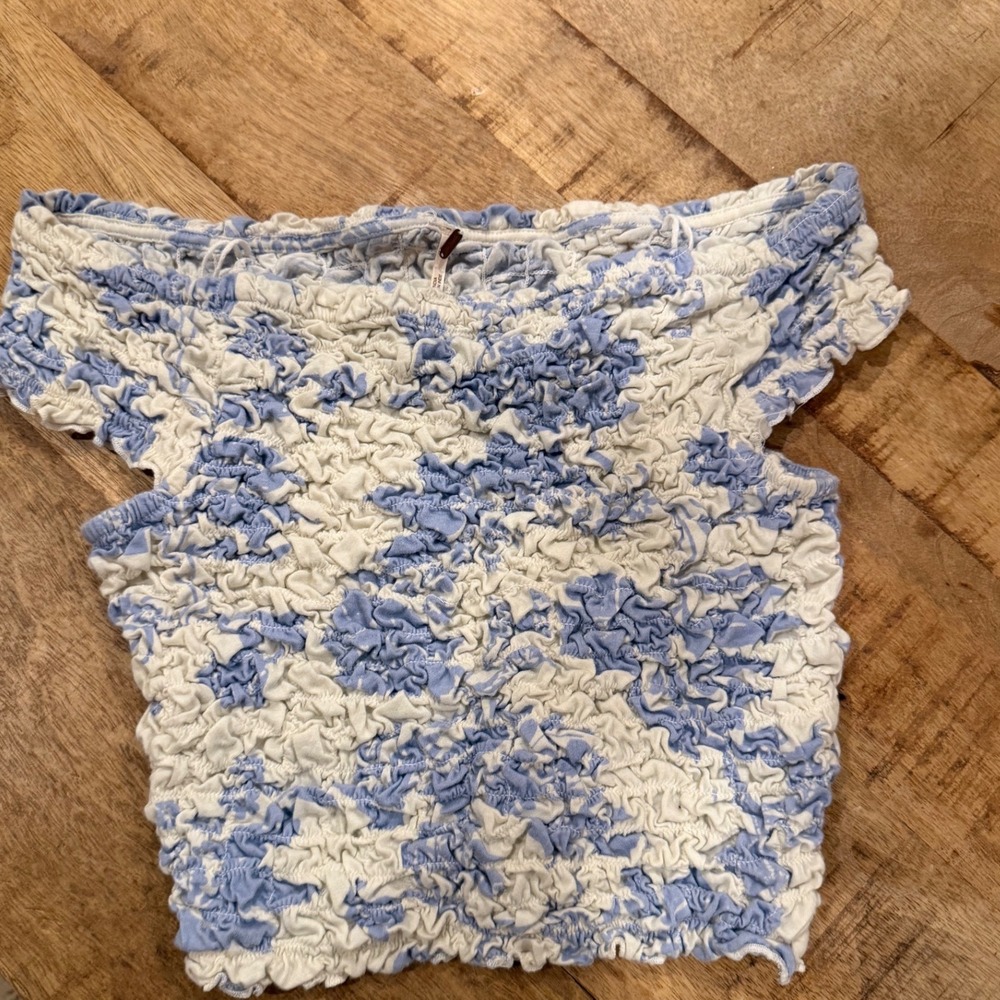 Free People Dominique Top Blue White Size Small
